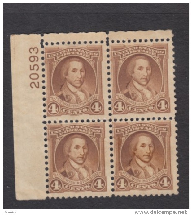 Sc#705 #706 &amp; #709 Washington Bicentennial 1-, 1 1/2-, And 4-cent Issues Unused NO GUM Plate # Blocks Of 4 Of Each - Plate Blocks & Sheetlets