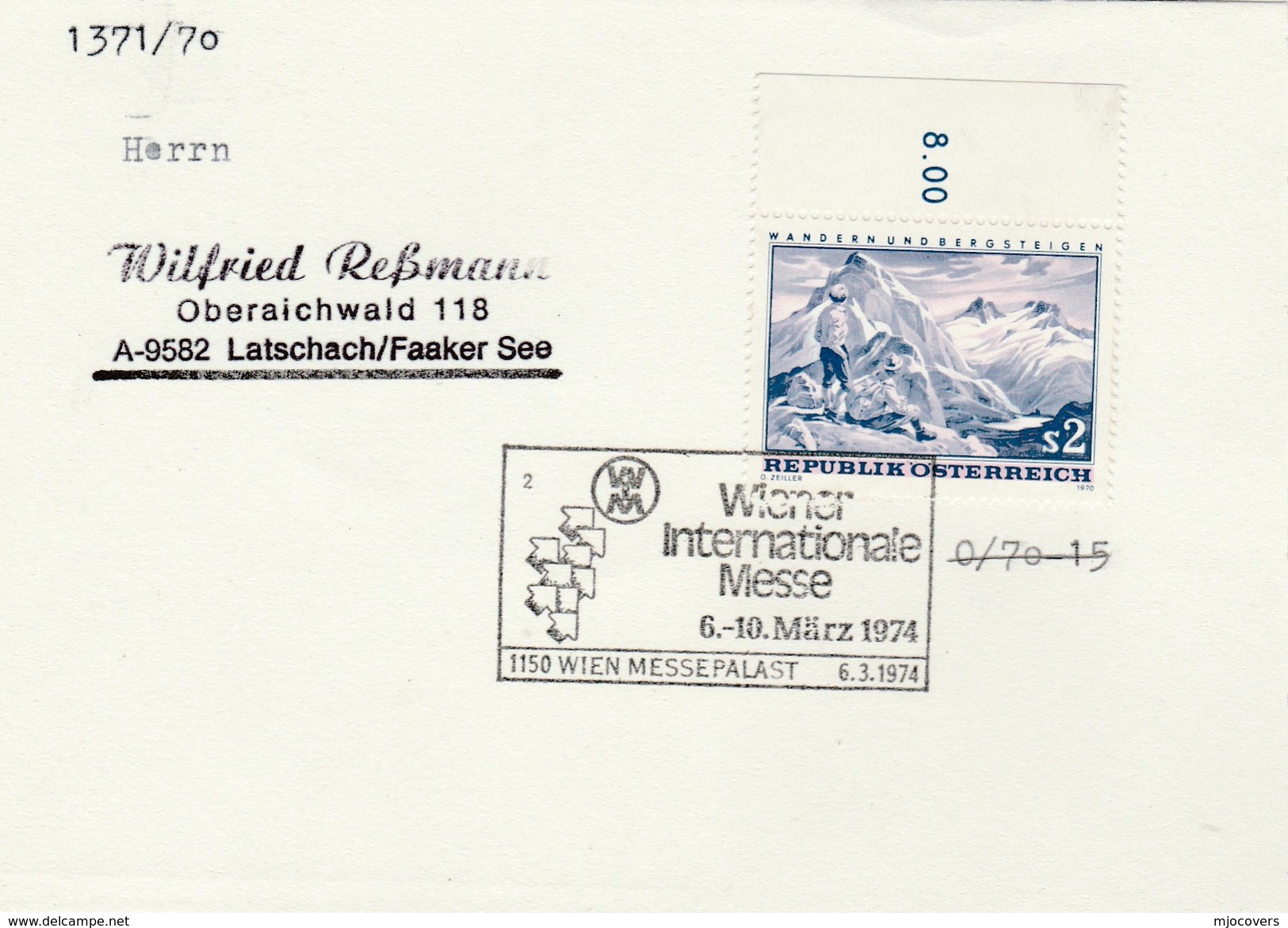 1974 Austria MOUNTAINEERING Stamps COVER EVENT Pmk Weiner International Messe , Mountain Climbing , Card - Climbing
