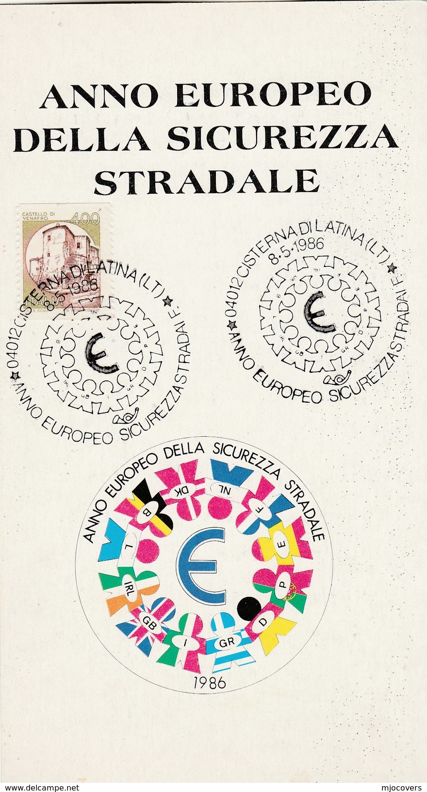 1986 EUROPEAN ROAD SAFETY Year EVENT COVER Cisternaldi  ITALY Stamps Card - Accidents & Road Safety
