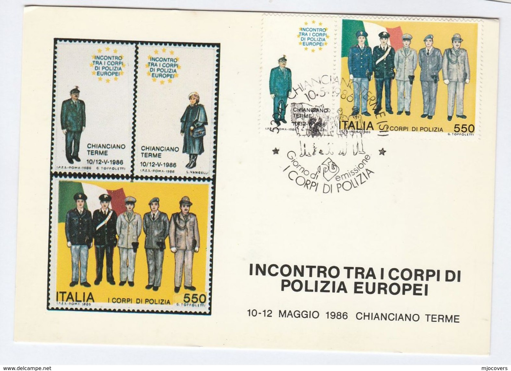 1986 Chianciano ITALY Special FDC Maximum Card POLICE Stamps Cover Postcard, With Stamps On Both Sides - Police - Gendarmerie