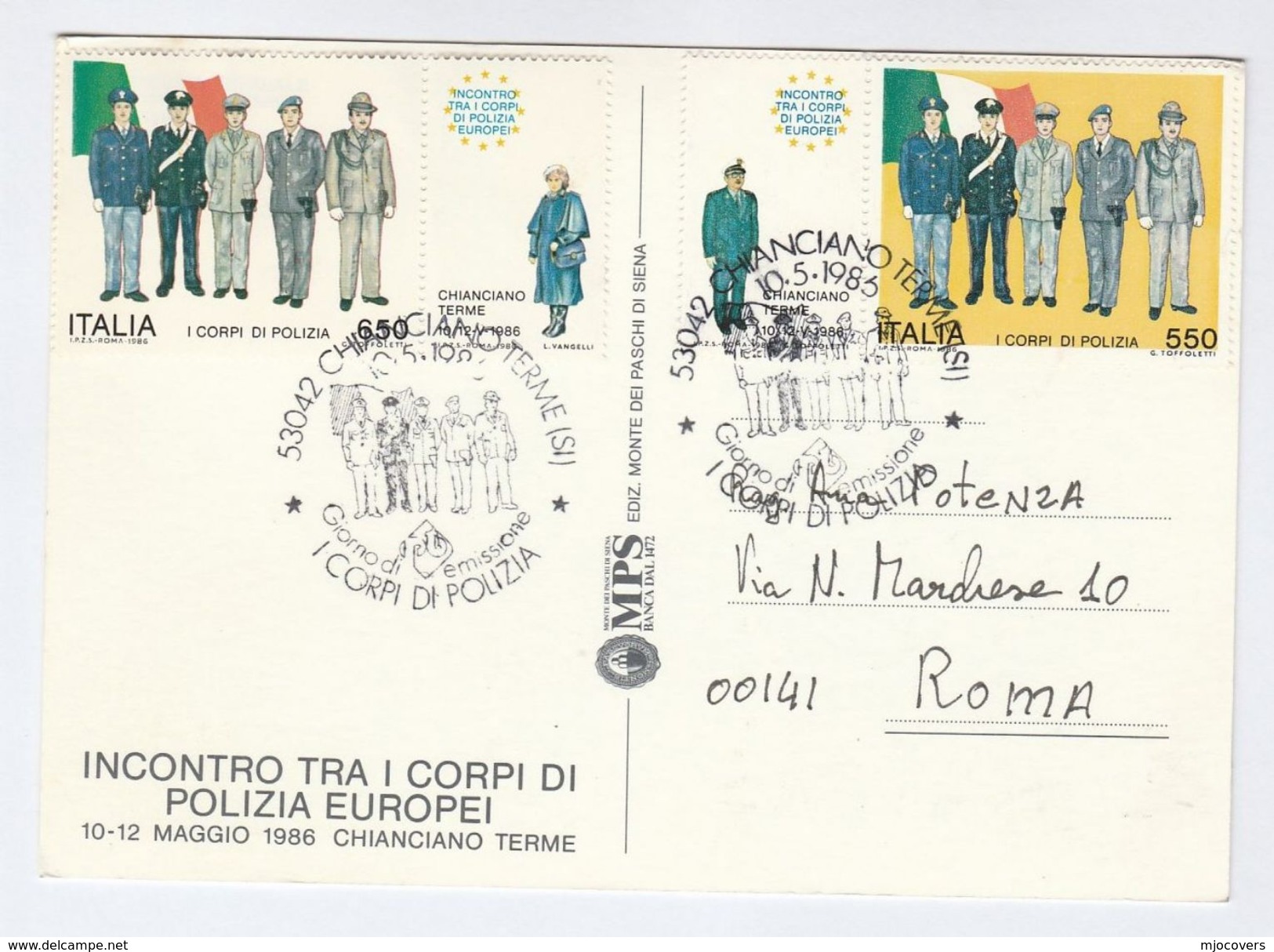1986 Chianciano ITALY Special FDC Maximum Card POLICE Stamps Cover Postcard, With Stamps On Both Sides - Police - Gendarmerie