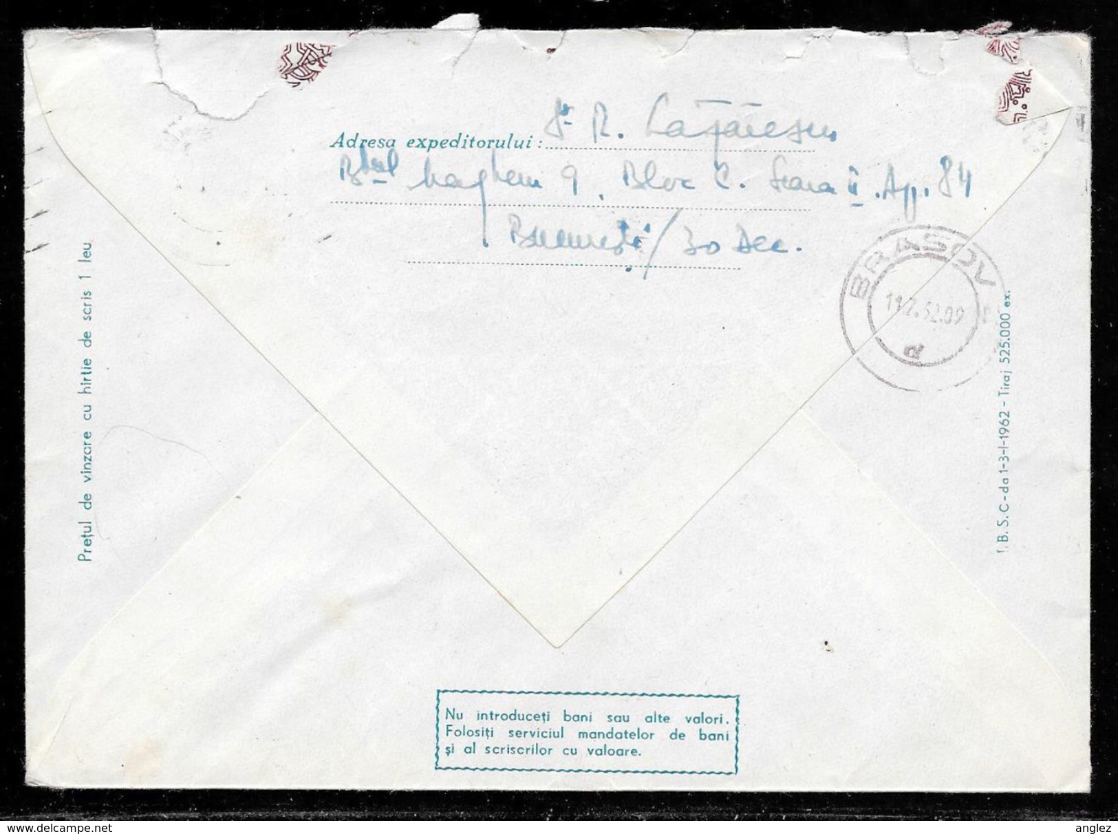 Romania - 55b Illustrated Postal Stationery Envelope - Used Bucharest To Blasov 1962 - Enteros Postales