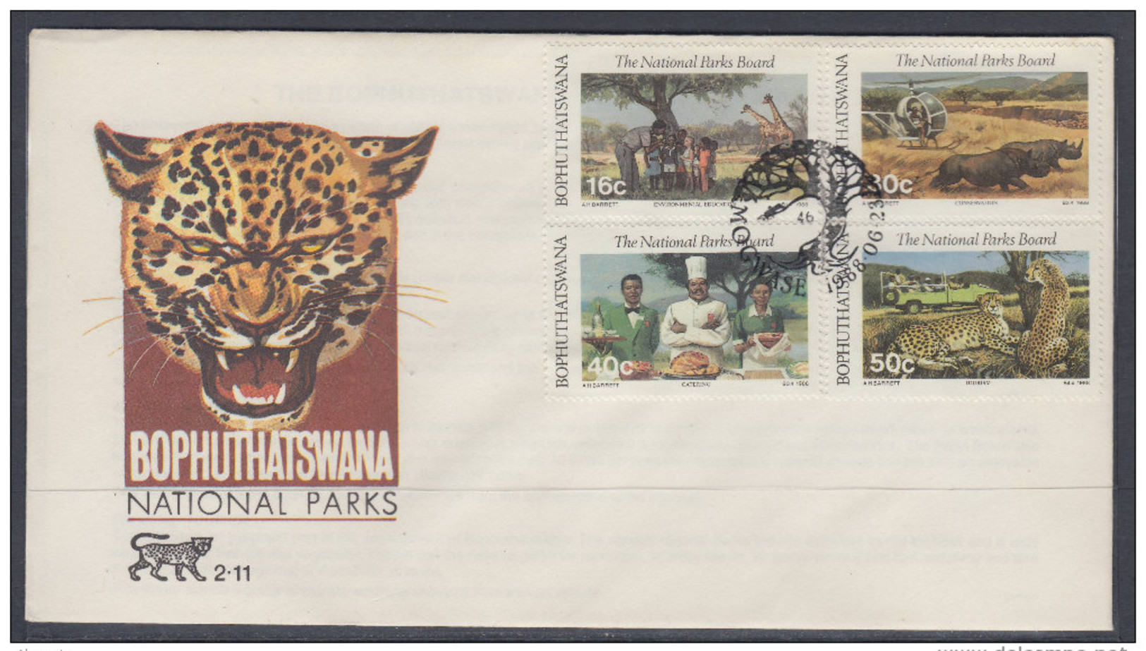 D90325 Bophuthatswana South Africa 1988 GIRAFFE RHINO CHEETAH ANIMALS  FDC - Afrique Du Sud Afrika RSA Sudafrika - Bophuthatswana