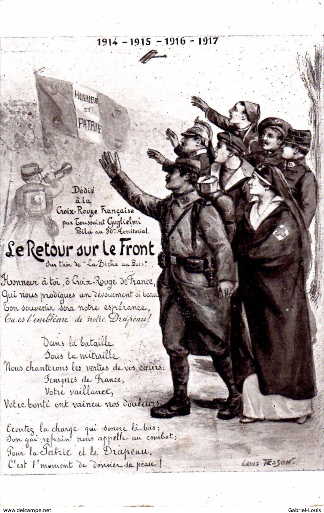 Le Retour Sur Le Front - Dédié à La Croix-Rouge Française - Militaria Guerre 1914 - 1918 - Dessin Levis Tesson - Croix-Rouge