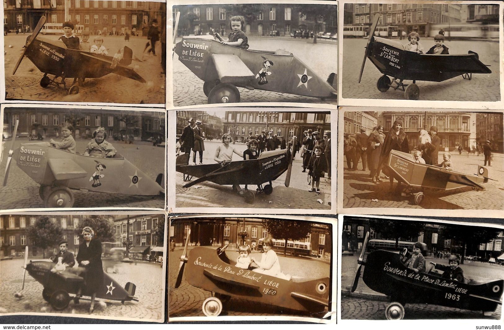 Liège - Place St Lambert - Lot Rare 31 Cartes Photos Animée Souvenir Lion Avion Automobile Tramway Pigeons 1928-1950... - Liege