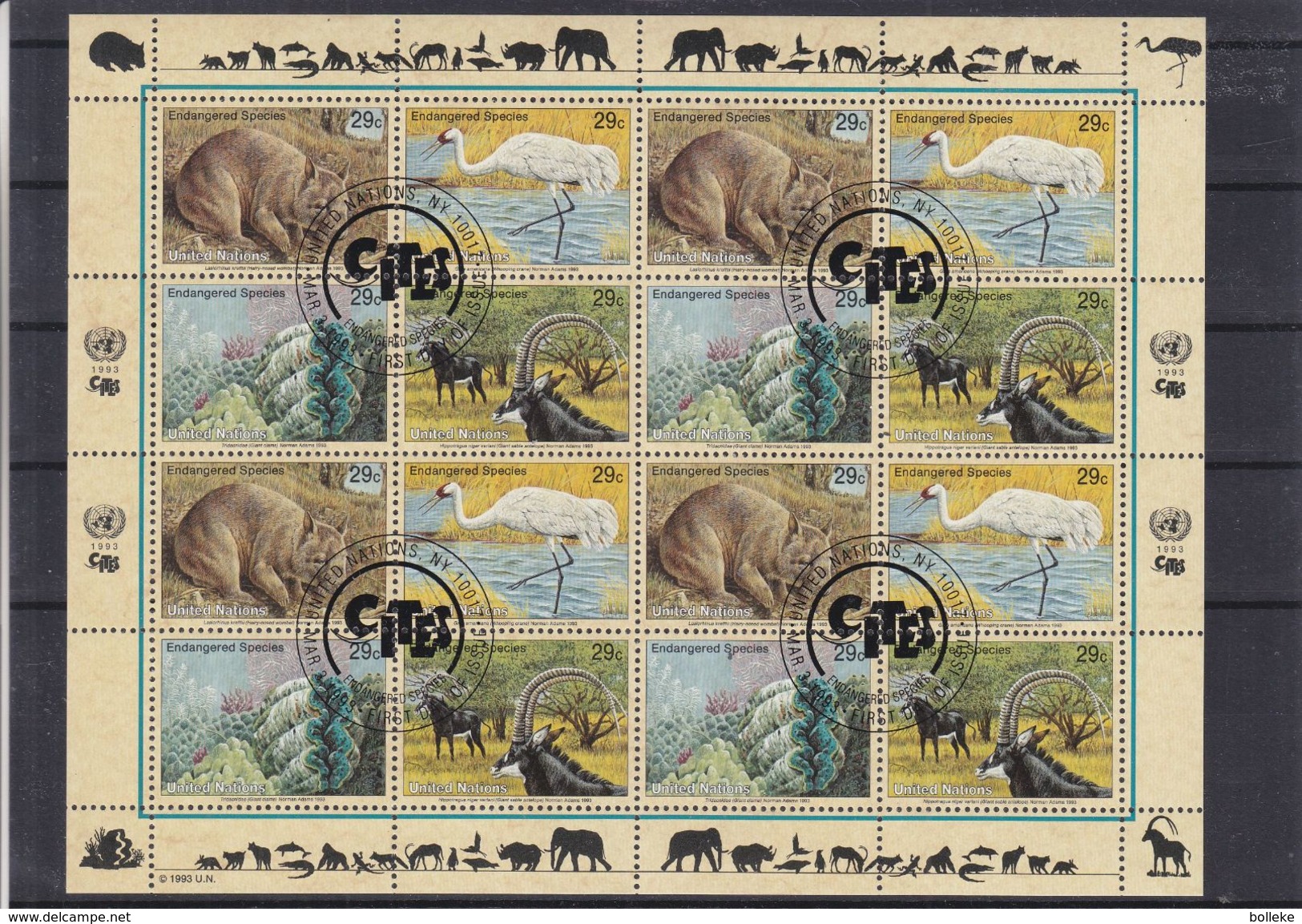 Nations Unies - New York - Yvert 628/31 Oblitéré -animaux En Danger-Wombat-échassiers-antilope-giant Clams-vaeur 19 € - Oblitérés