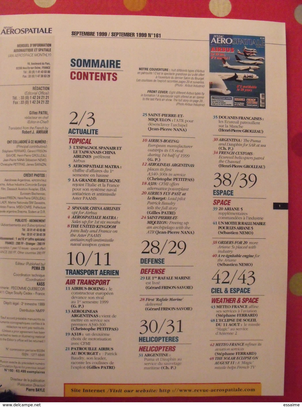 Revue Aérospatiale N° 161 De 1999. Airbus Boeing Bourget Ariane Hélicoptères - Aviation
