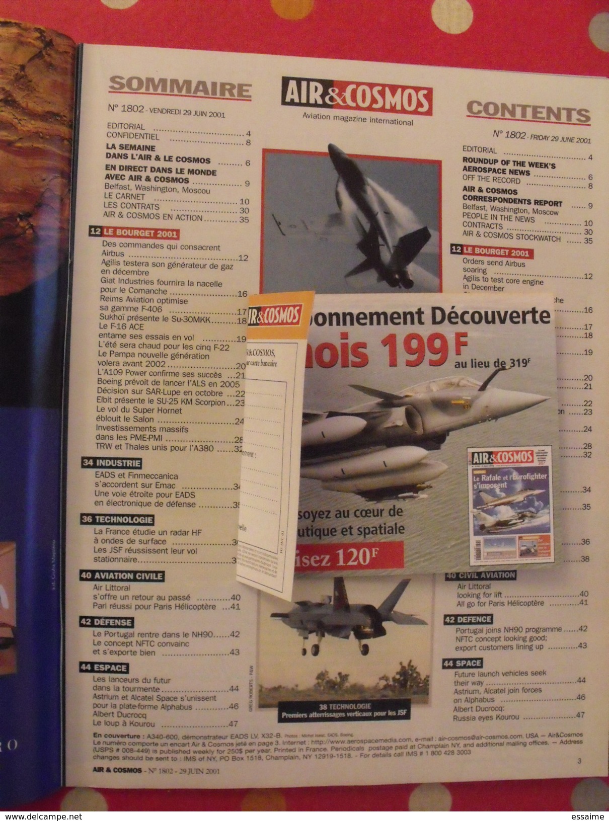 Air & Cosmos Aviation N° 1802 De 2001. Le Bourget 2001 Consacre Airbus - Aviazione