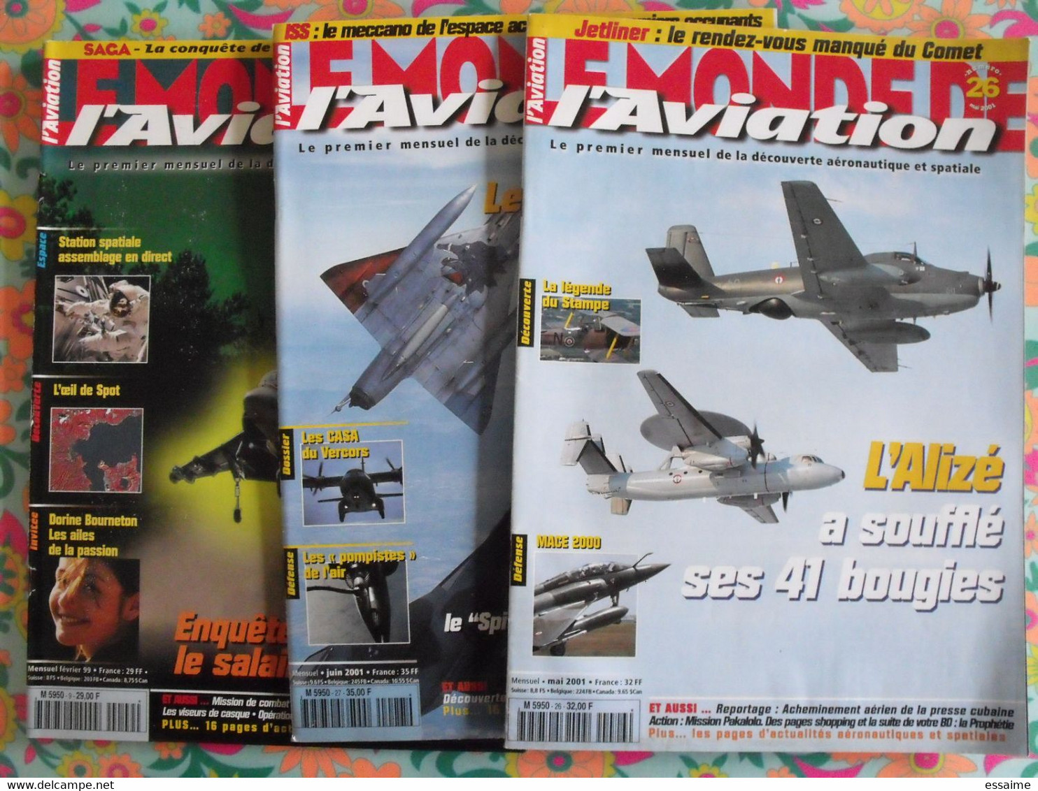 3 Revues Le Monde De L'Aviation N° 9, 26, 27 (1999, 2001). Harrier, Le Bourget 2001 Mirage III Alizé - Aviation