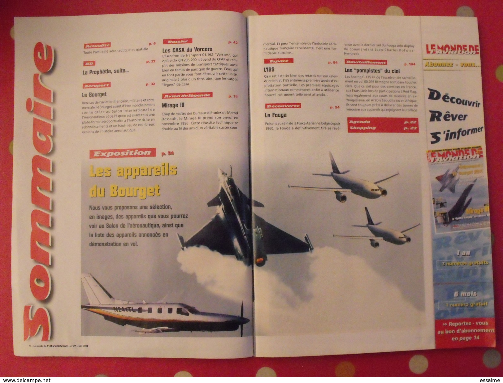3 Revues Le Monde De L'Aviation N° 9, 26, 27 (1999, 2001). Harrier, Le Bourget 2001 Mirage III Alizé - Aviation