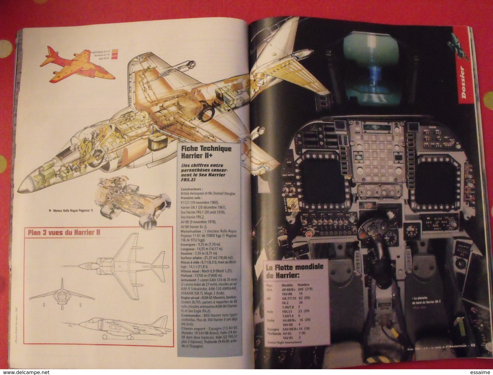 3 revues Le Monde de l'Aviation n° 9, 26, 27 (1999, 2001). Harrier, le bourget 2001 mirage III alizé