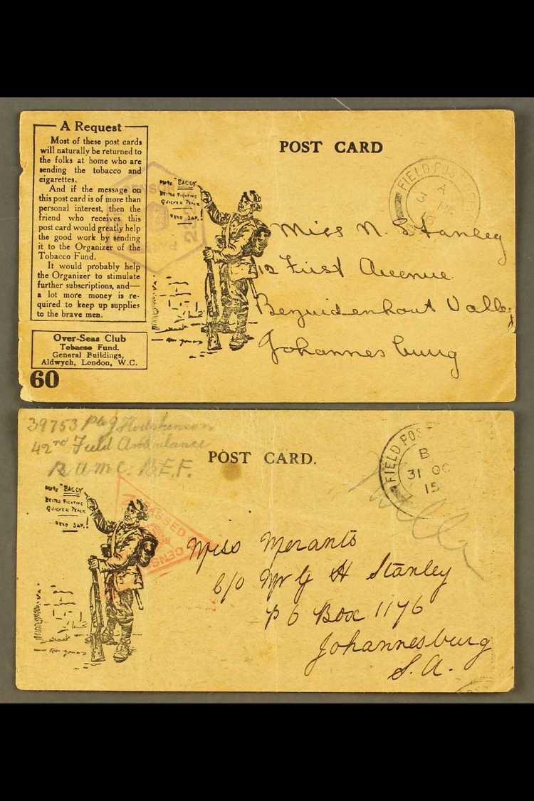 TOBACCO FUND - WWI POSTCARDS Two Illustrated Cards Sent 1915/16 To Johannesburg, South Africa, Both With Messages Of Tha - Autres & Non Classés