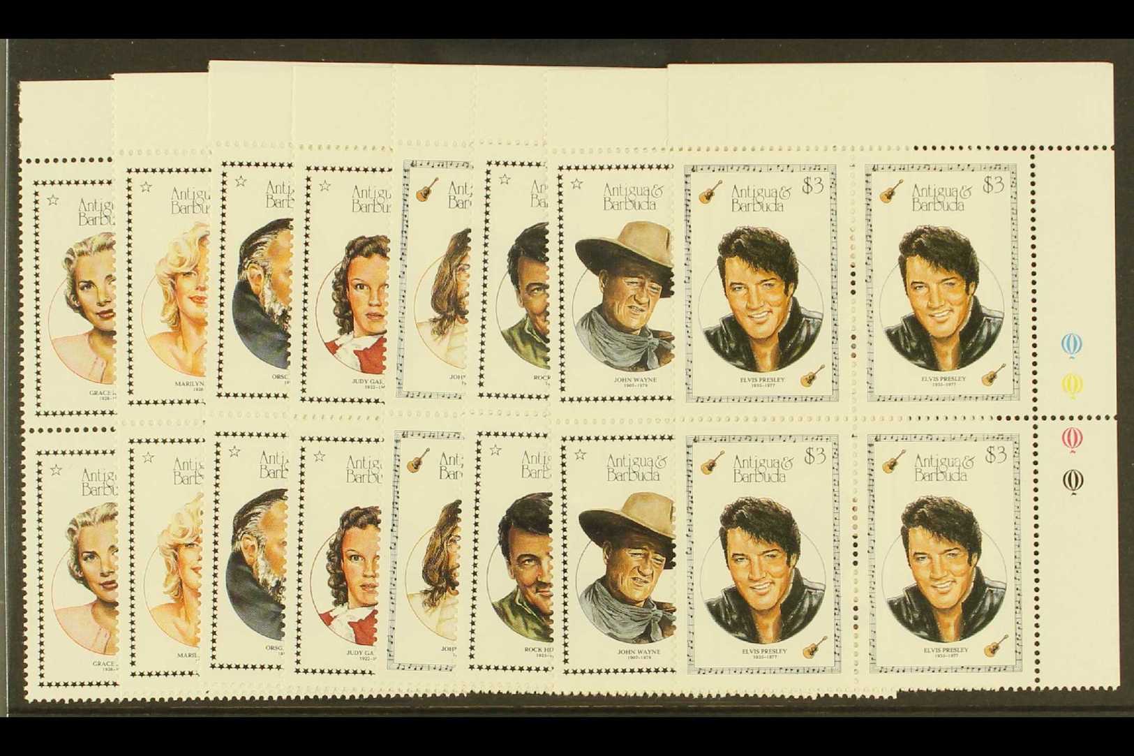 1987 ENTERTAINERS (Elvis Presley, John Wayne, Judy Garland Etc) Complete Set (SG 1120/27) In NEVER HINGED MINT BLOCKS OF - Autres & Non Classés