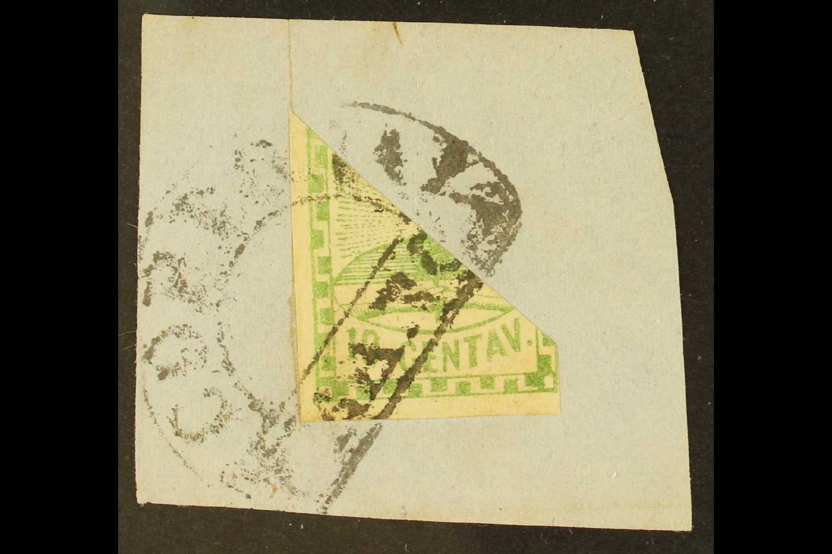 1858 10c Green BISECTED DIAGONALLY (SG 2c, Scott 2f), Very Fine Used On Piece Tied By Semi-circle "Cordoba Franca" Postm - Andere & Zonder Classificatie