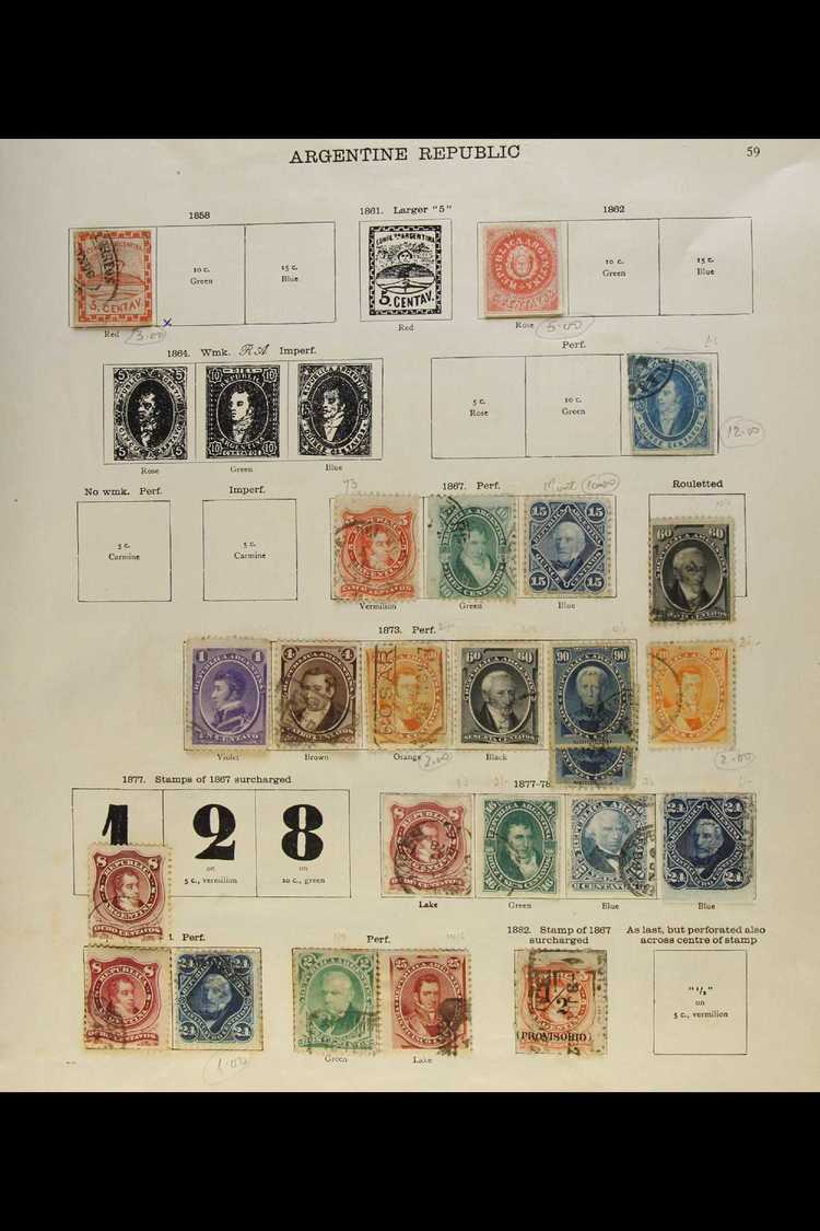 1858-1935 OLD MOSTLY USED COLLECTION On Pages, Chiefly All Different, Inc 1864-67 15c Rivadavia Wmk'd Perf (some Trimmed - Other & Unclassified