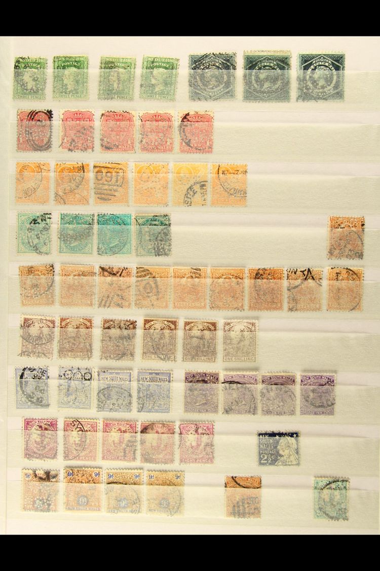 NEW SOUTH WALES OFFICIAL PERFINS 1880's-1910's Used Collection On Stock Pages, Inc "OS / NSW" Perfins (x58) With Vals To - Other & Unclassified