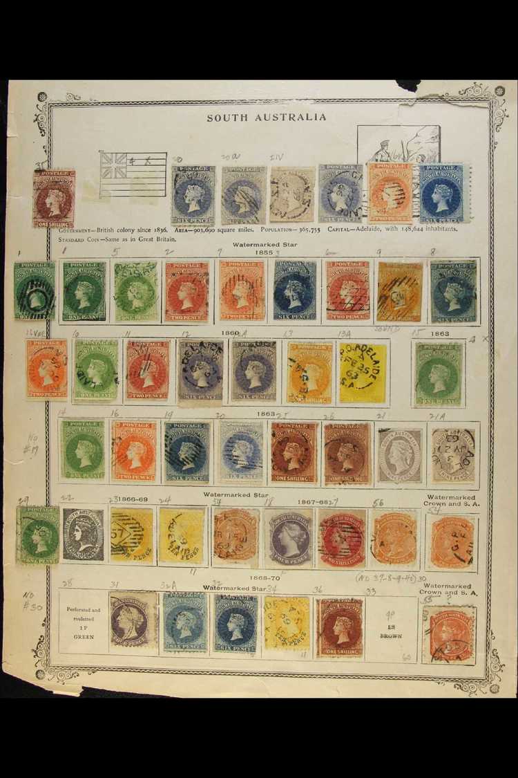 SOUTH AUSTRALIA VERY OLD COLLECTION Of Mint & Used Stamps Spanning 1855 To 1900 On Several Well- Filled Album Leaves, Be - Andere & Zonder Classificatie