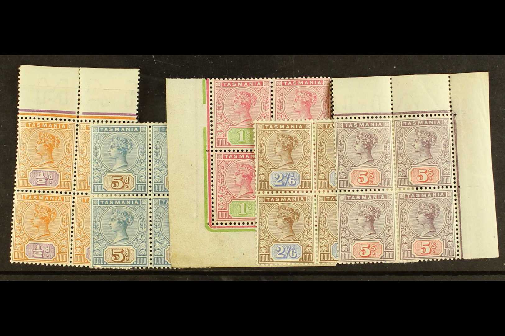 TASMANIA 1892 ½d, 5d, 1s, 2s 6d An 5s, SG 216, 218, 221/223, In Superb Mint Blocks Of 4. (5 Blocks) For More Images, Ple - Other & Unclassified