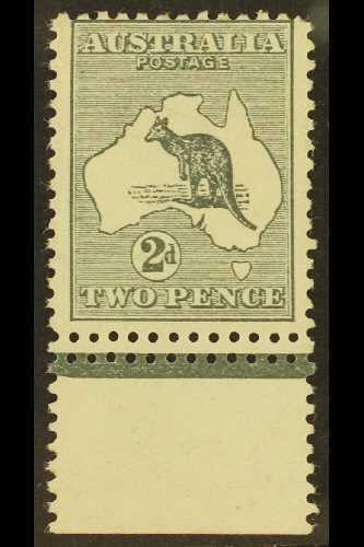 1913 2d Grey Kangaroo With DOUBLE PERFORATIONS Between Stamp And Lower Sheet Margin, Lightly Hinged Mint. For More Image - Andere & Zonder Classificatie