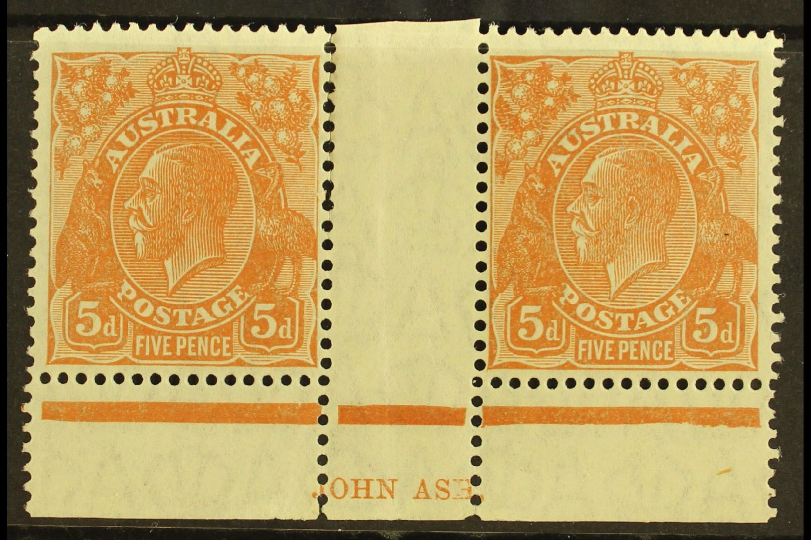 1926-30 5d Orange-brown George V Head, Die II, Perf 13½ X 12½, SG 103a, JOHN ASH Imprint Pair, Fine Mint. (2 Stamps)  Fo - Andere & Zonder Classificatie