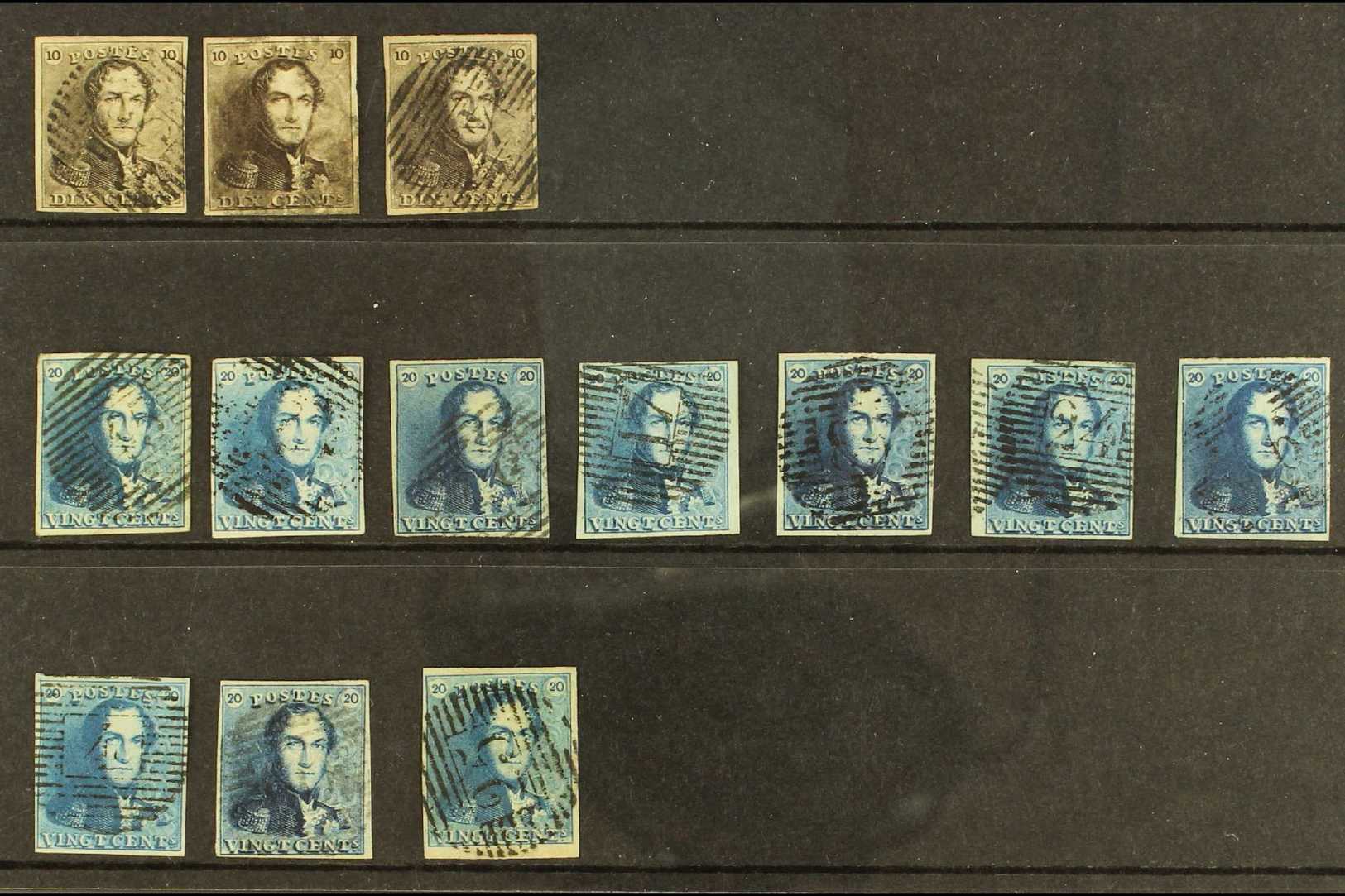 1849 Fine Used Selection Of "Epaulletes" With 10c Brown Shades (3), 20c Blue Shades (10). All Fine 4 Margined With Neat  - Andere & Zonder Classificatie