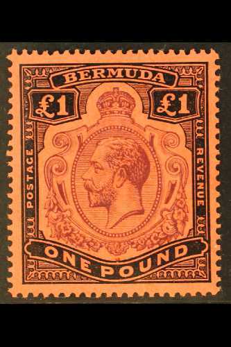 1918 £1 Purple And Black On Red, SG 55, Superb Never Hinged Mint.  For More Images, Please Visit Http://www.sandafayre.c - Bermuda