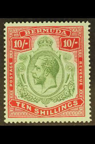 1918-22 10s Green And carmine On Pale Bluish Green, BREAK IN SCROLL, SG 54a, Superb Never Hinged Mint. For More Images,  - Bermuda