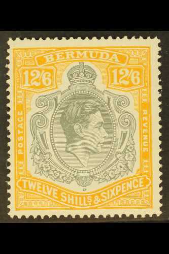 1947 12s.6d Grey And Yellow (LEMON), SG 120d, Superb Never Hinged Mint. For More Images, Please Visit Http://www.sandafa - Bermudes