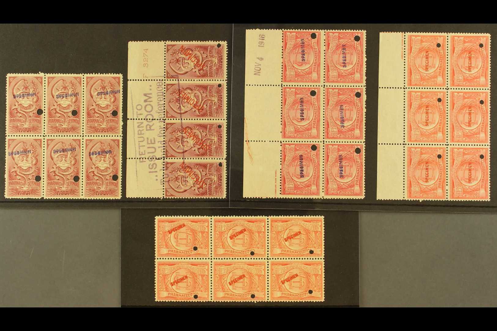 PHARMACEUTICAL REVENUES 1916 'Henrique N. Santos Pharmaceutico' Three Blocks Of 6 (different Shades) Each With A Differe - Autres & Non Classés