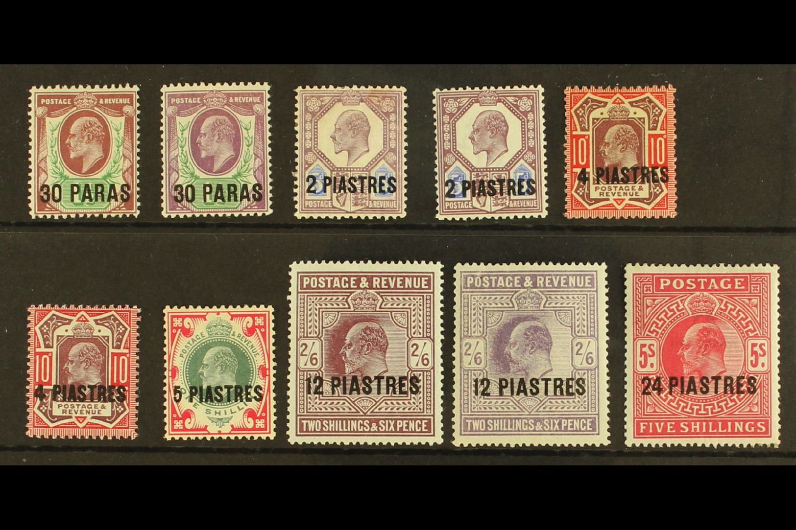 1911 - 1913 Ed VII Set 30pa To 24pi On 5s Incl Shades, SG 29/34 Incl 29a, 30a, 31b And 33a, Very Fine And Fresh Mint. (1 - Brits-Levant