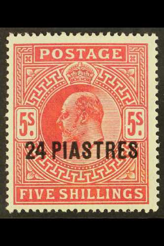 1911-13 24pi On 5s Carmine, Somerset House Printing, SG 34, Very Fine Mint. For More Images, Please Visit Http://www.san - British Levant
