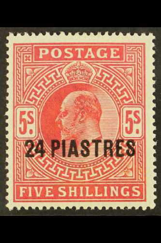 1911-13 24pi On 5s Carmine, Somerset House Printing, SG 34, Very Fine Mint. For More Images, Please Visit Http://www.san - Levant Britannique