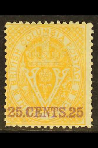 1868 - 71 25c On 3d Yellow, Perf 14, SG 31, Very Fine And Fresh Mint Og. For More Images, Please Visit Http://www.sandaf - Other & Unclassified