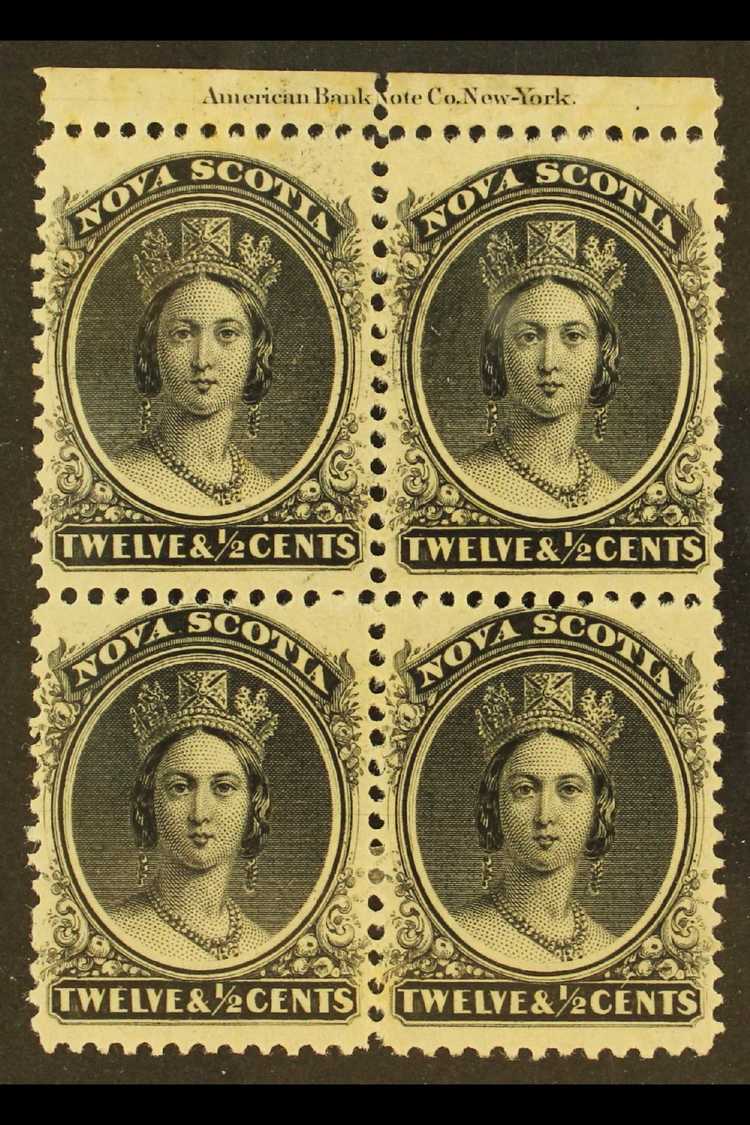 1860 12½c Black On Yellowish Paper, SG 13,  Inscription Block Of 4 Very Fine Mint. For More Images, Please Visit Http:// - Other & Unclassified