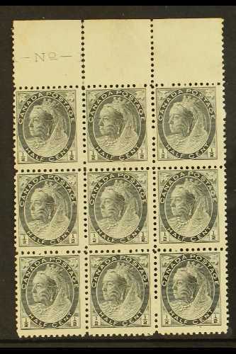 1898-1902 ½c Black, SG 150, Marginal Block Of 9, Mint With Gum Faults, Nice QV Multiple Nevertheless (9 Stamps) For More - Andere & Zonder Classificatie