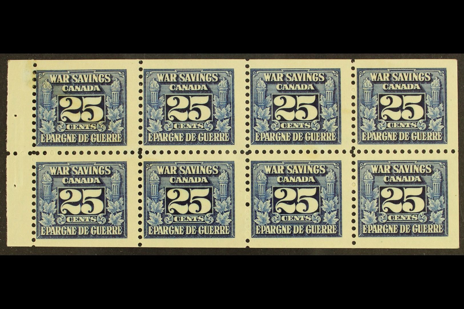 REVENUE STAMPS WAR SAVINGS 1940-41 25c Blue, White Gum, Complete Pane Of 8, Van Dam FWS5c, Never Hinged Mint, A Few Mark - Autres & Non Classés