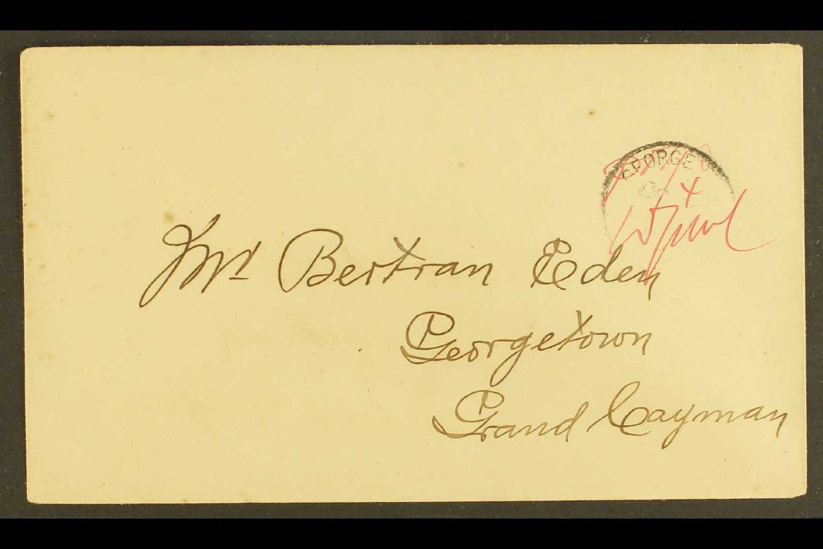 1908 MANUSCRIPT PROVISIONALS Cover Endorsed "Pd ¼d W.G. McC" In Red Ink, With "George" C.d.s. (date Unclear, Possibly Oc - Cayman Islands