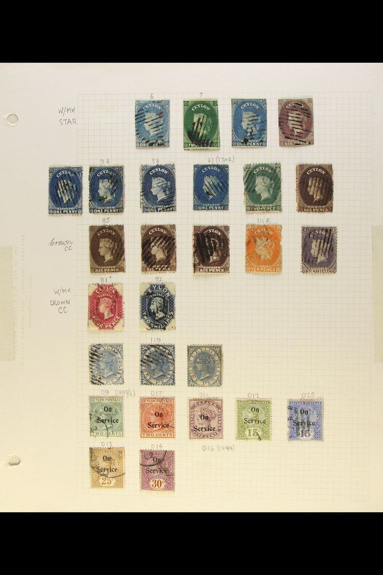 1857-1935 USED COLLECTION Presented On Album Pages. Includes 1857-59 Star Wmk Imperf Range To 6d, 1863-70 CC Wmk Selecti - Ceylan (...-1947)