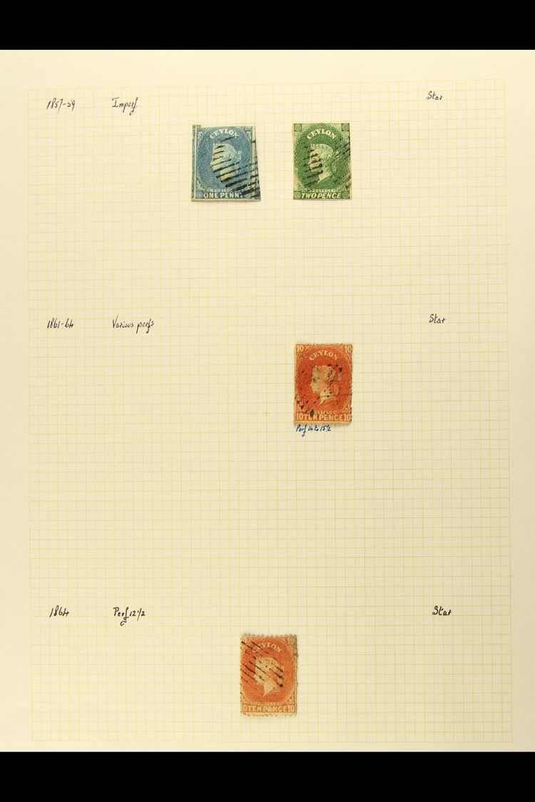 1857-1952 MINT & USED COLLECTION On Leaves, Inc 1857-59 1d (3 Margins, Jumbo At Sides) & 2d (fault) Used, 1861-64 10d (x - Ceylan (...-1947)