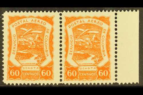 PRIVATE AIRS - SCADTA 1921-23 60c Orange (SG 24, Sc C31) Marginal Horiz Pair, Very Fine Mint. For More Images, Please Vi - Colombie