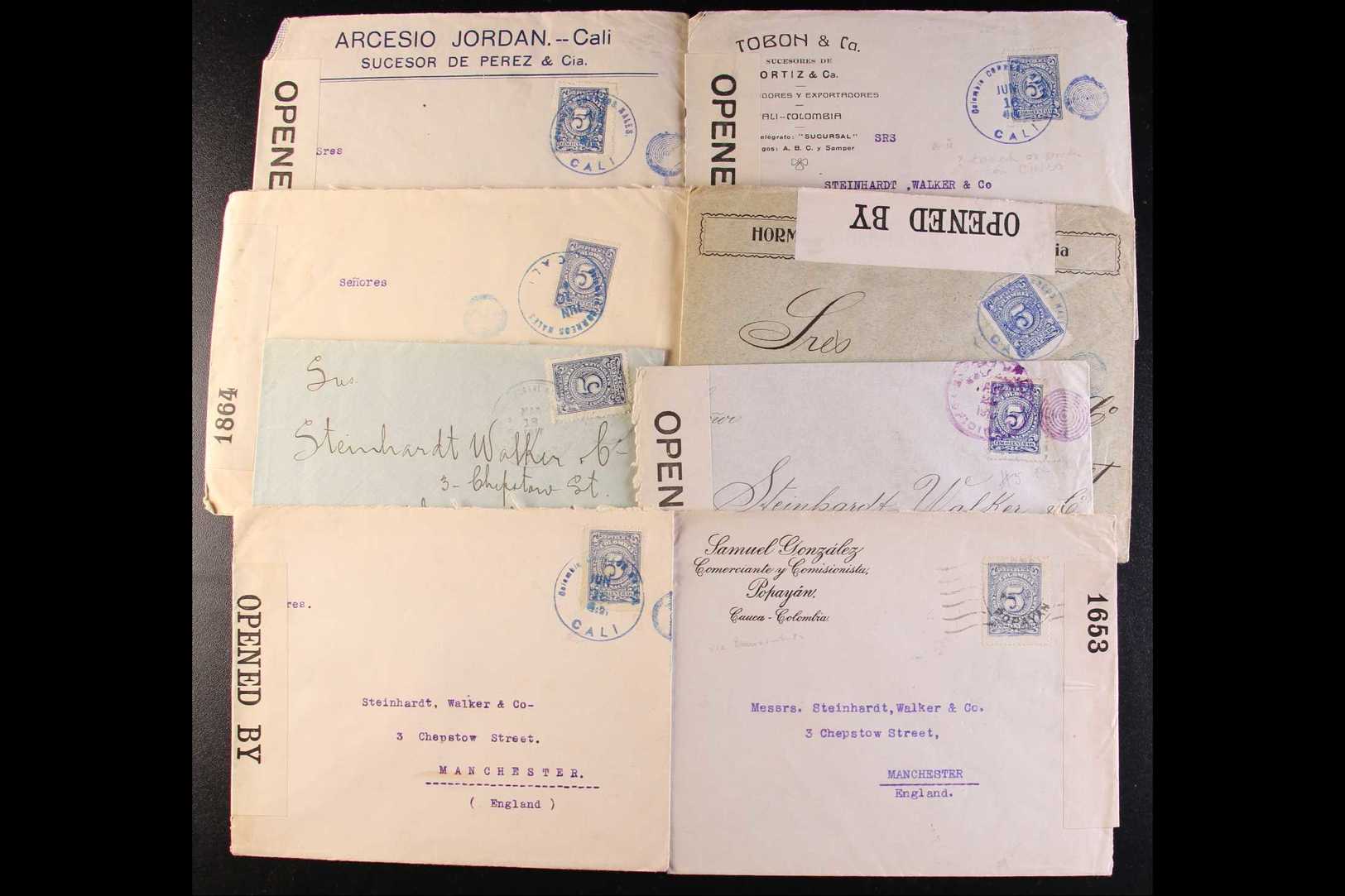 WORLD WAR ONE CENSORED COVERS 1916-17 Assembly All Bearing 5c Blue And Addressed To Manchester, From Various Senders Wit - Colombie