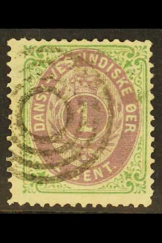 1873 1c Dull Purple Violet  And Emerald Green, 1st Printing, SG 8 (Facit 5a), With Neat Target Cancel, Signed Buhler. Fo - Danish West Indies
