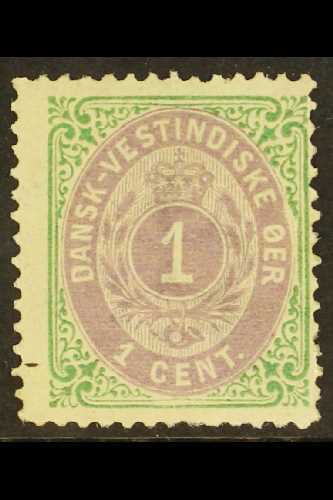 1873 1c Dull Purple Violet  And Emerald Green, 1st Printing, Frame Inverted SG 8a (Facit 5a V1), Mint With Large Part Gu - Danish West Indies