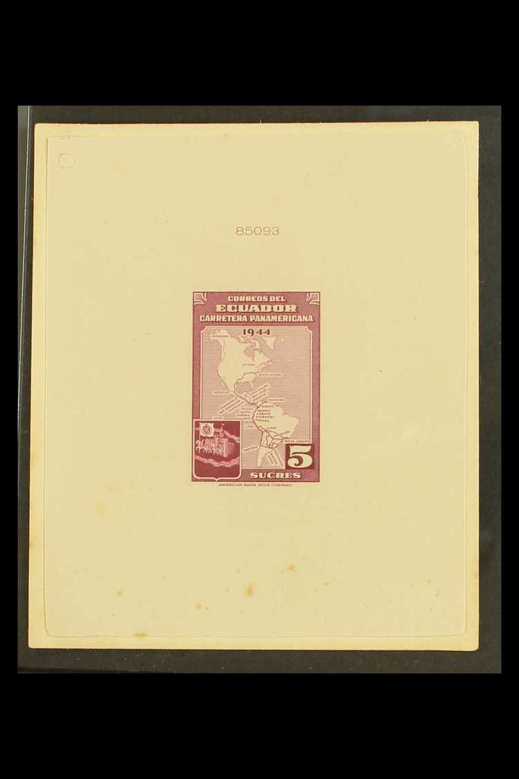 PROOF 1944 5s Map Of Pan-American Highway, As Scott 456, Master Die Proof Struck In Red-lilac, With Die Number 85093 Abo - Ecuador