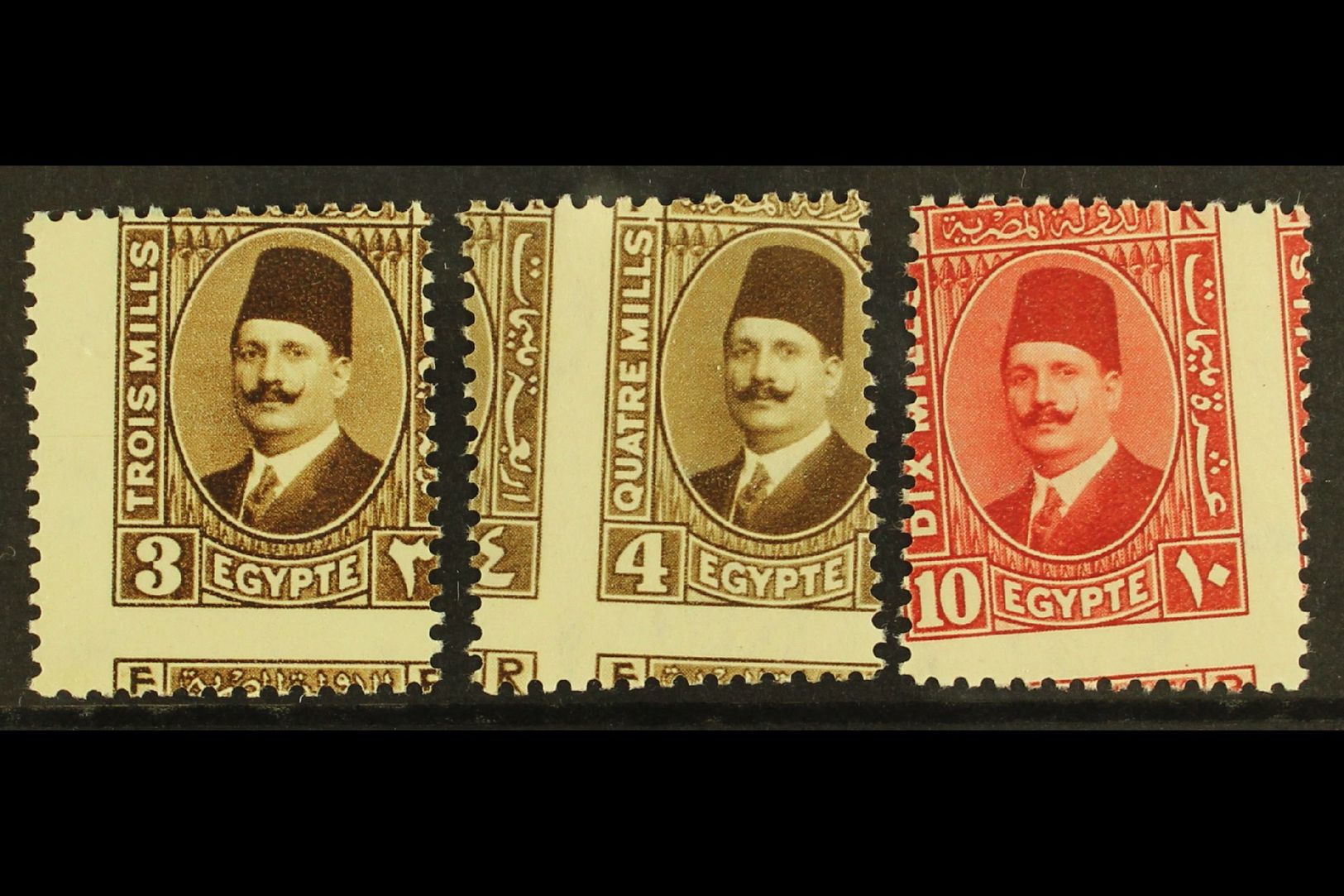 1927-37 OBLIQUE PERFORATIONS King Fouad 3m Pale Brown, 4m Pale Brown And 10m Pale Rose Red (type II), Mint Never Hinged. - Other & Unclassified