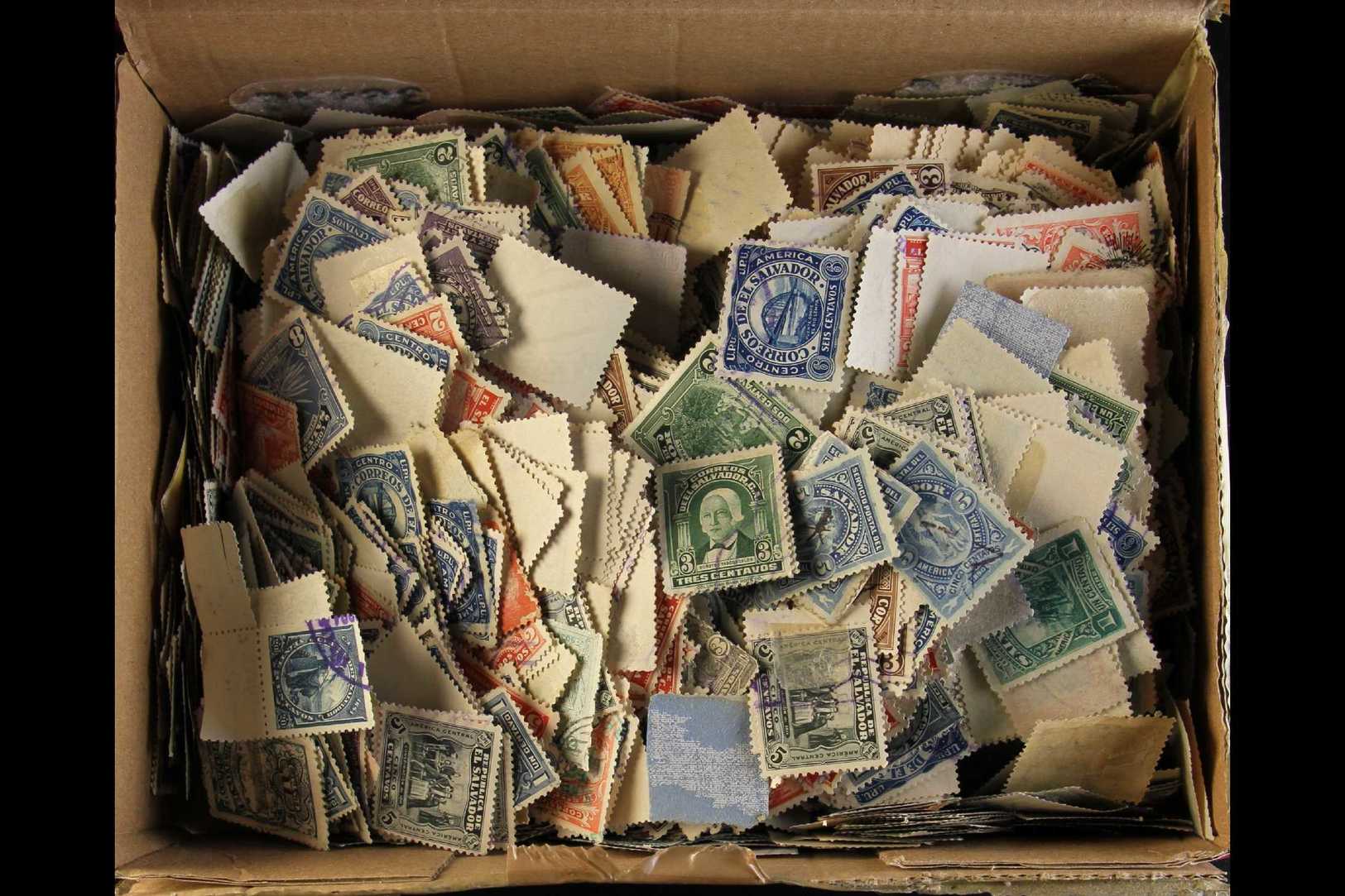 1890s - 1930s DREAM / NIGHTMARE BOX OF LOOSE STAMPS! A Small Box With Around 5000 Used Stamps, Lots Of Those Cogwheel &  - El Salvador