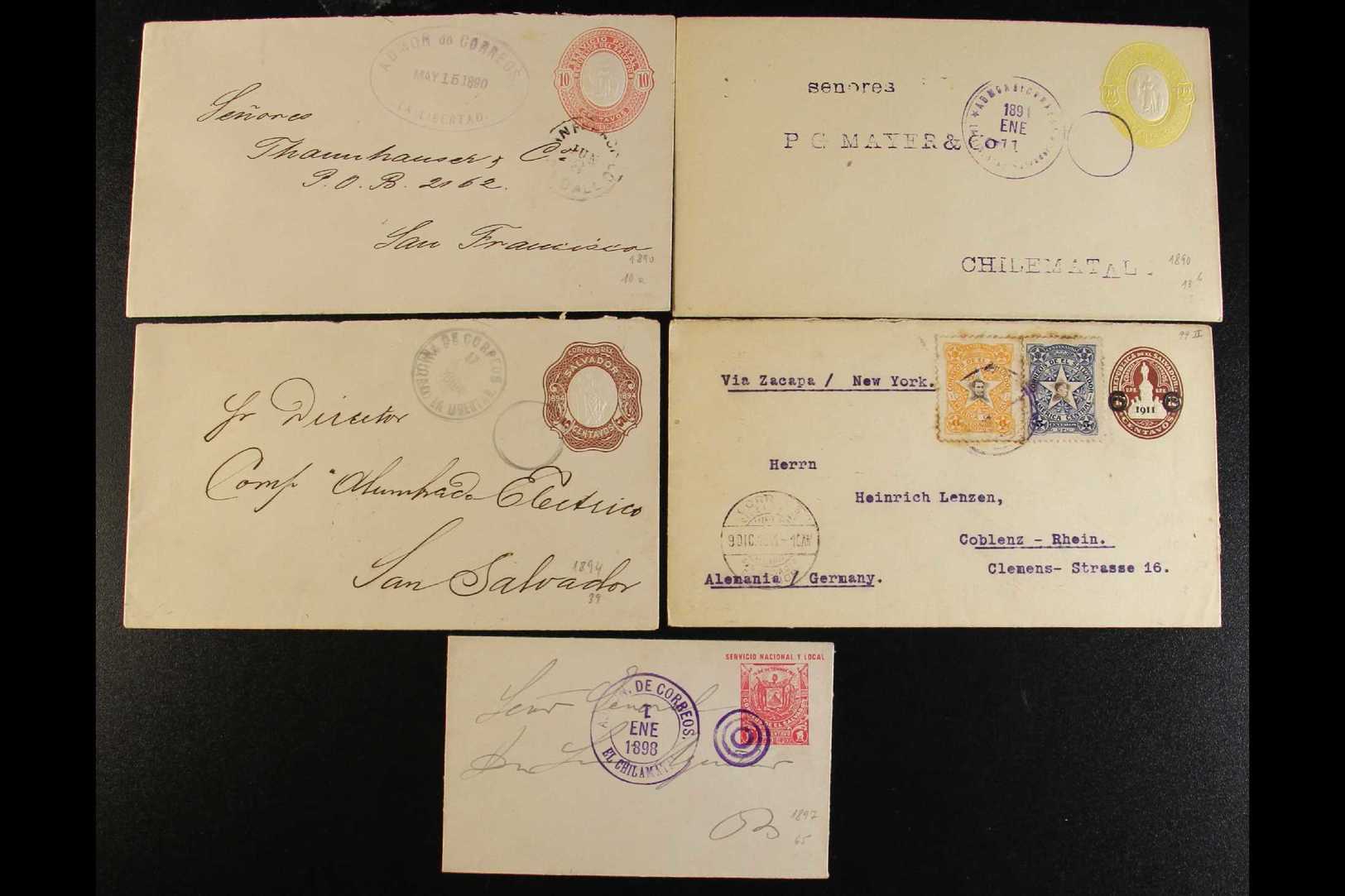 USED POSTAL STATIONERY Accumulation Of Envelopes And A Few Of Wrappers, Used Between 1890s And 1920s With Domestic & Ove - El Salvador