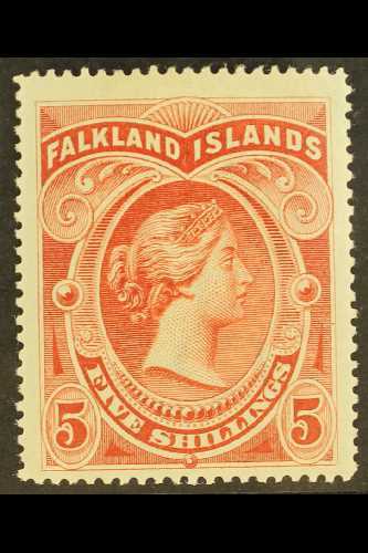 1898 5s Red, SG 42, Fine Mint, Lovely Fresh Colour. For More Images, Please Visit Http://www.sandafayre.com/itemdetails. - Falklandinseln