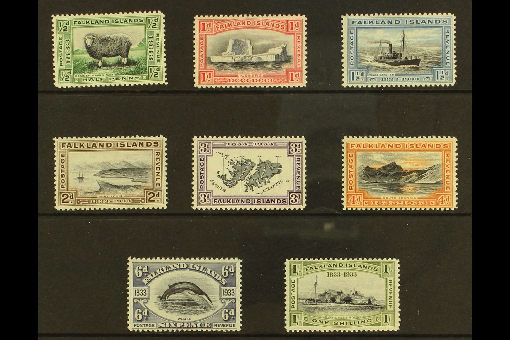 1933 Centenary Set Complete To 1s, SG 127/134, Fine Mint. (8 Stamps) For More Images, Please Visit Http://www.sandafayre - Falklandinseln