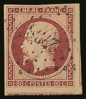 1854 80c Deep Carmine Imperf Napoleon, Type  I, Yvert 17A, Superb Used With Four Good To Huge Margins Showing Parts Of T - Autres & Non Classés